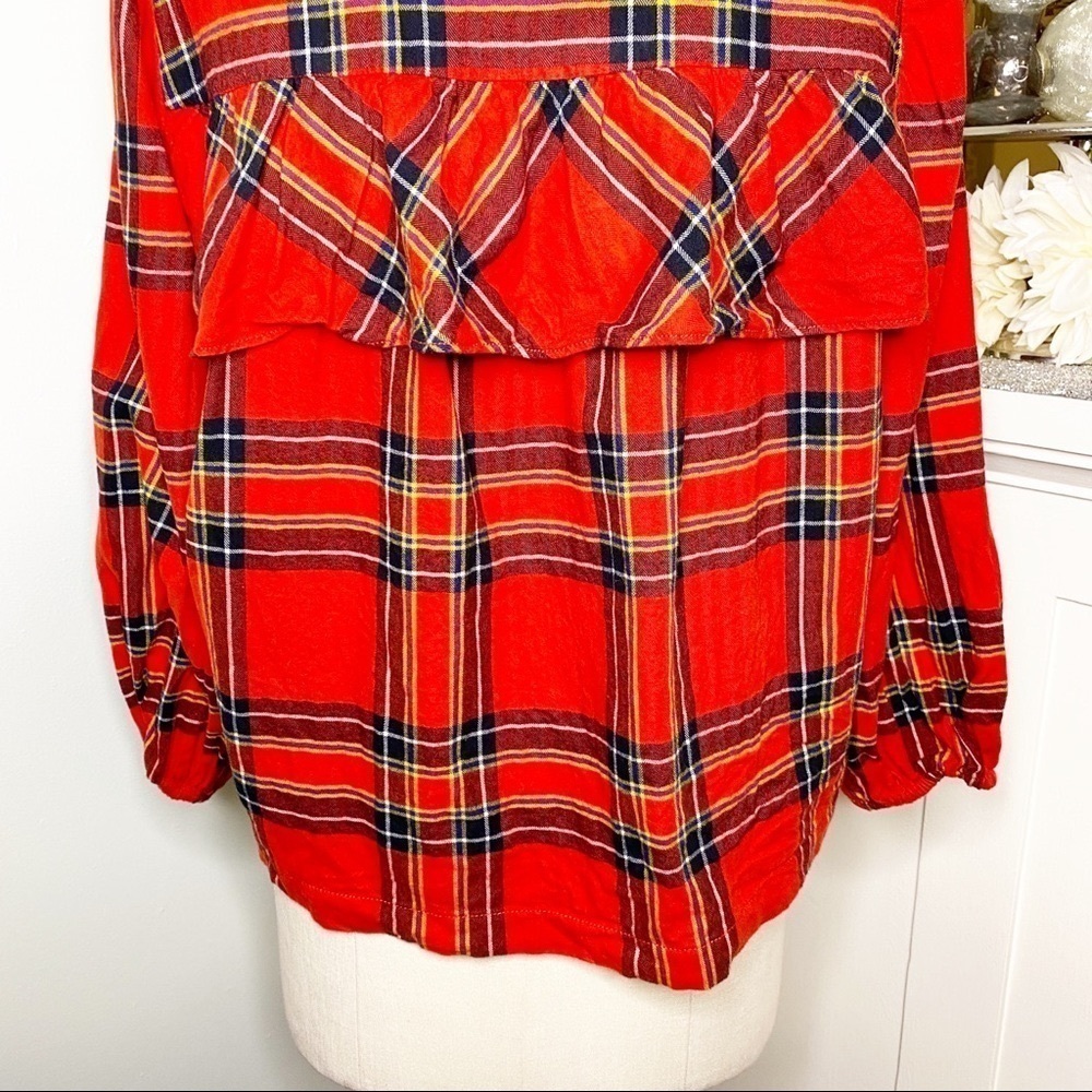 J. Crew Plaid Ruffled Top in Festival Red Small - Picture 10 of 12